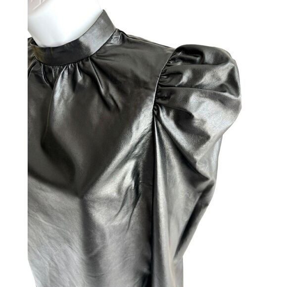EXPRESS Faux Leather Puff Sleeves Blouse Size XS - Picture 5 of 9